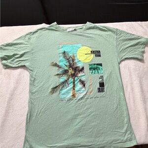 Zara Mint Green Tropical Graphic Tee